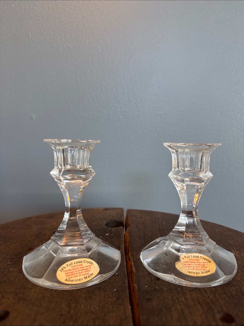 American-Made Clear Crystal Candlestick Pair